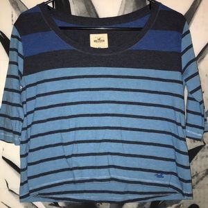 Hollister quarter sleeve grey and blue striped top